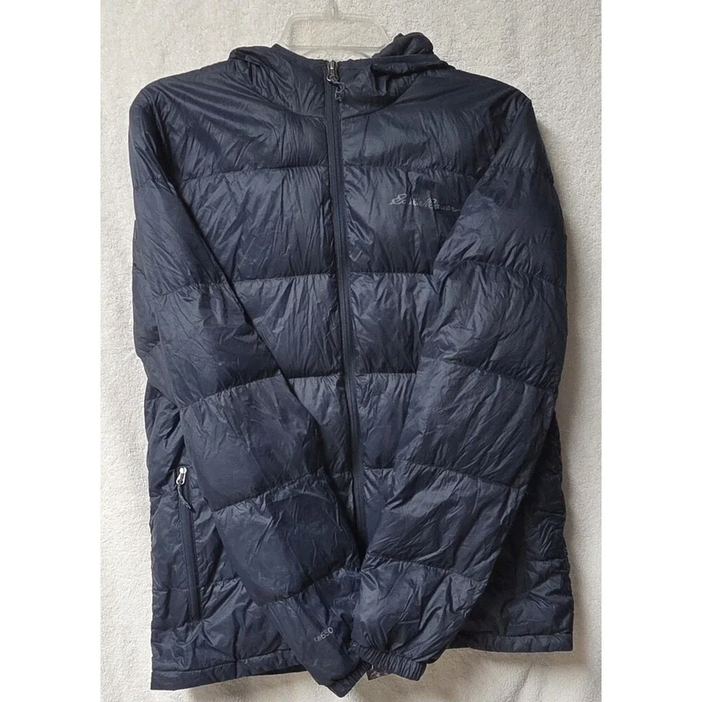 Eddie Bauer Men's CirrusLite Down Hooded Jacket Size M Blue EB650 Puffer Tear